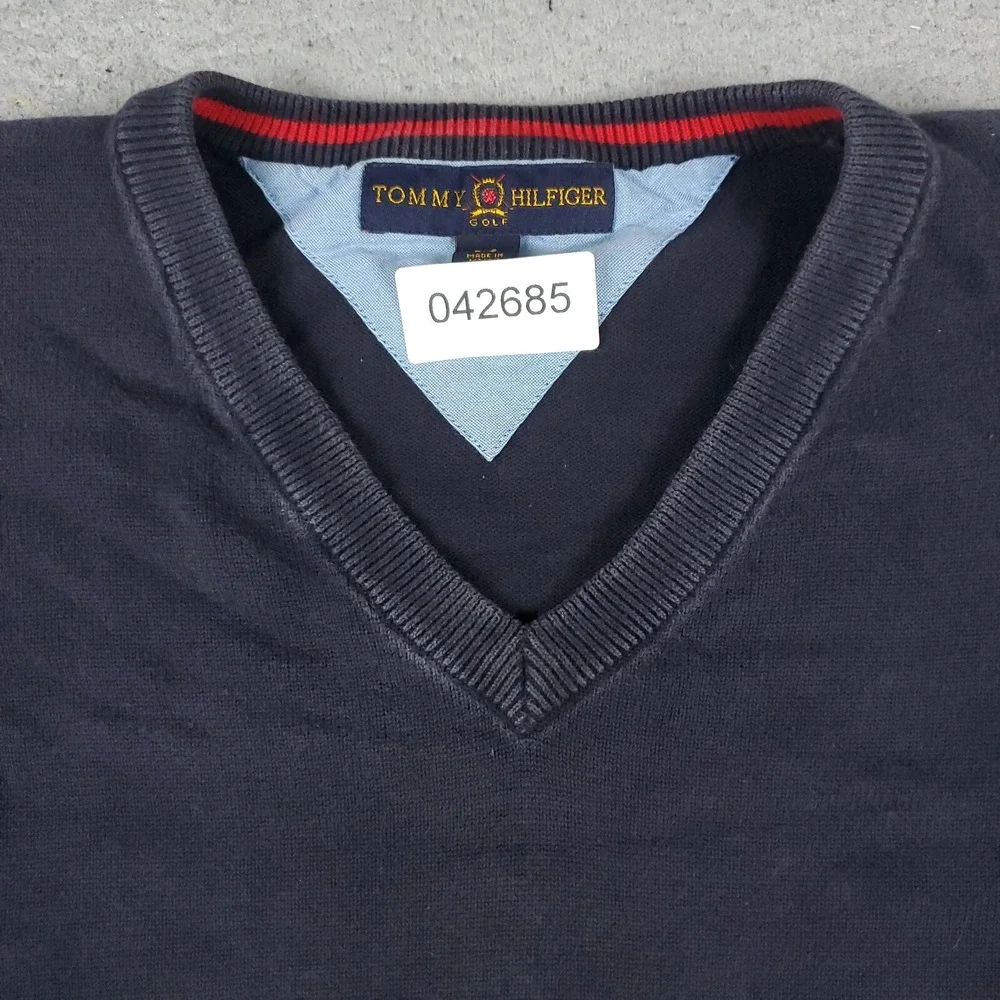 Tommy Hilfiger Golf Sweater Mens XL Blue Pullover V-Neck Knit Sweatshirt